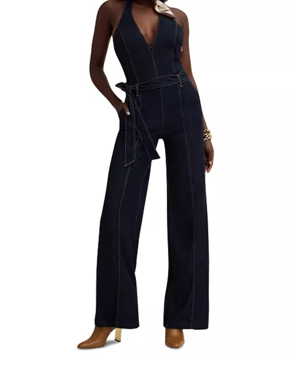GUESS Dark Indigo Halter Denim Jumpsuit